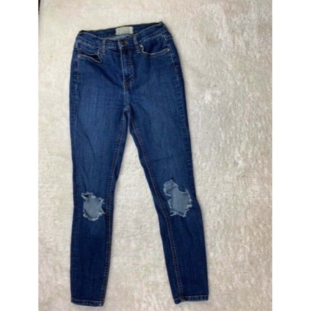 Free People Size 27 Womens Jeans Skinny Mid Rise Rip Torn Distress Stretch